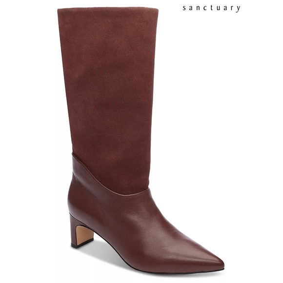 SANCTUARY WOMEN NIB PRAISE POINTED TOE CARAMEL LEATHER/SUEDE SLOUCH BOOTS. 8.5 M - Picture 1 of 12